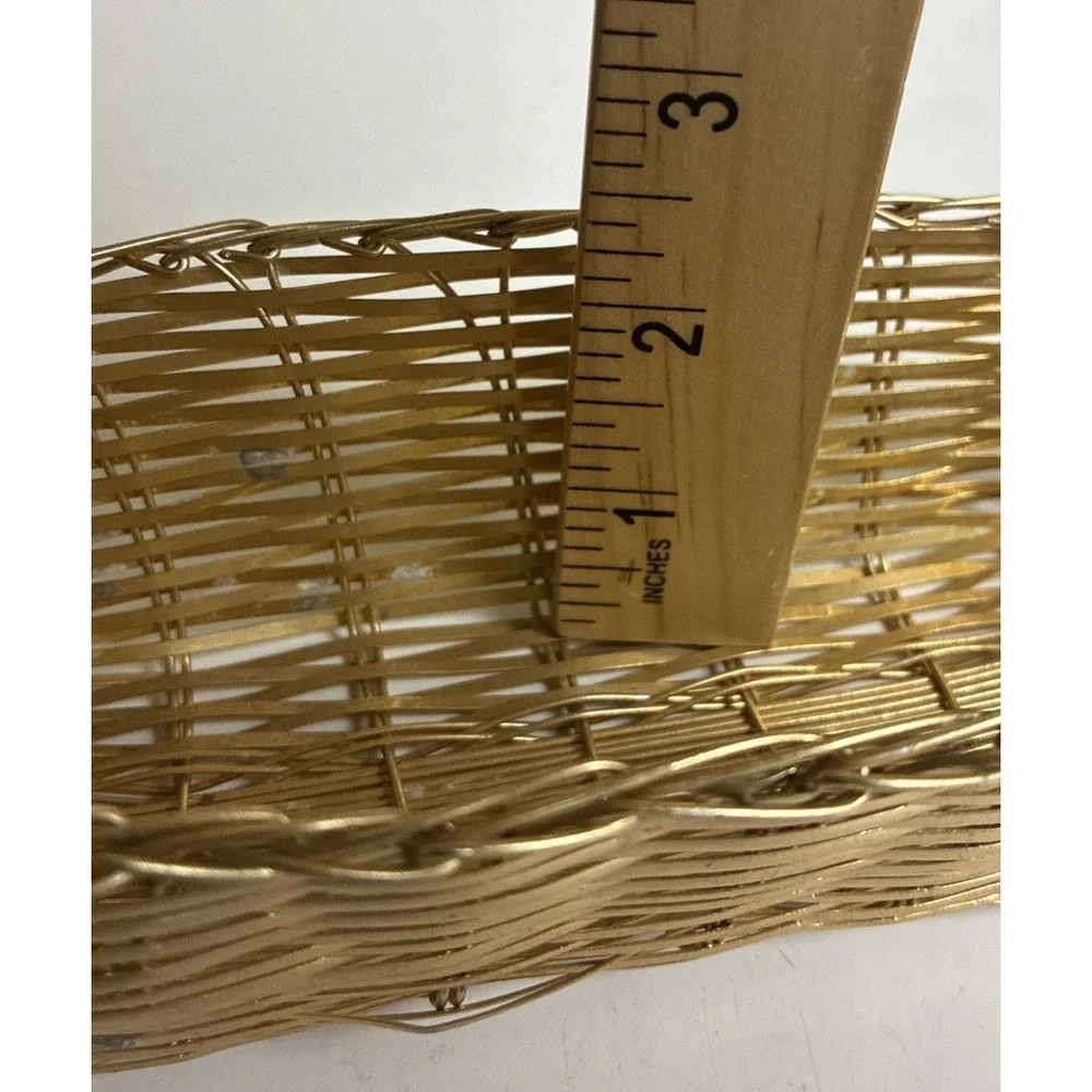 Metal Wire Basket Gold Woven Oblong Crackers Trinket Hand‎ Towel Small Vintage